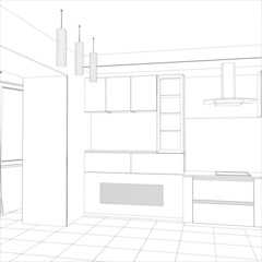 Abstract sketch design interior kitchen. Illustration created of