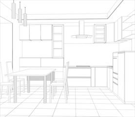 Abstract sketch design interior kitchen. Illustration created of