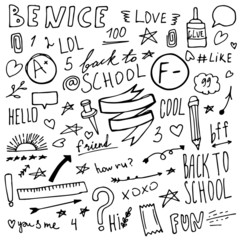 Back to school doodle items