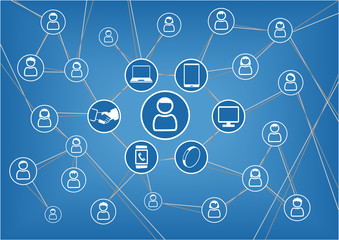 Person connected to friends and family via social network