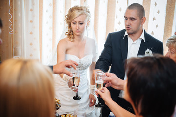 Happy young bride and groom on their wedding day. Wedding couple