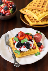 Belgium waffles and berry fruits