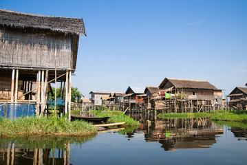Floating houses in a village of Inle lake