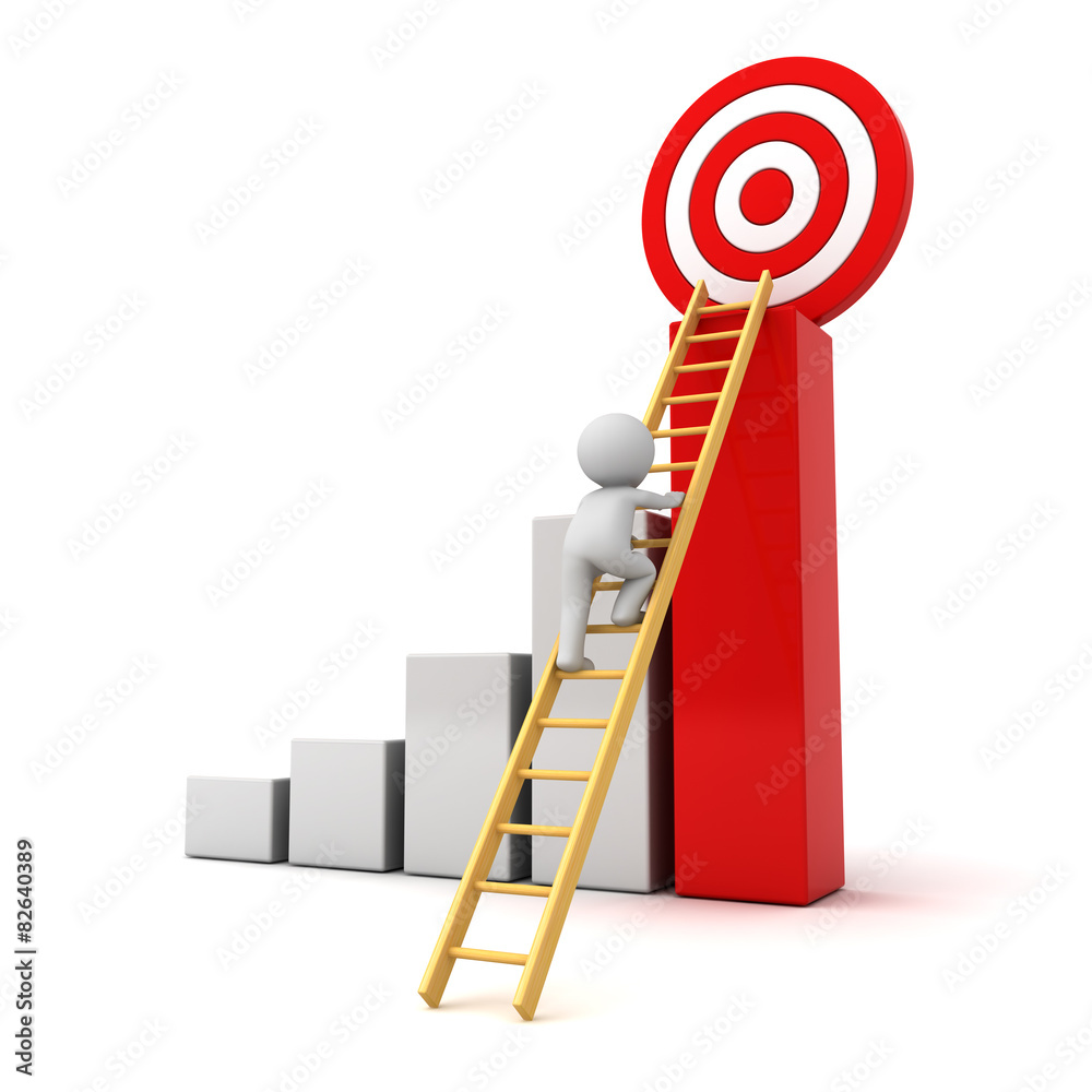 Aufkleber 3d man climbing ladder to red goal target on top of graph