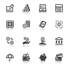 Finances flat icons with reflection