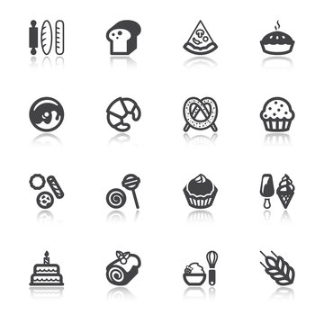 Bakery flat icons with reflection
