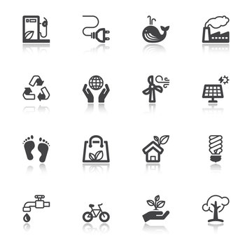 Ecology flat icons with reflection