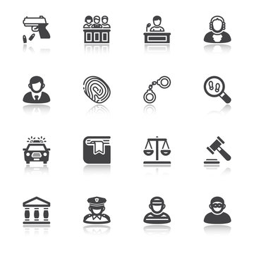 Law flat icons with reflection