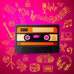cassette and hand draw misic icon