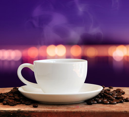 Hot Coffee with outdoor background