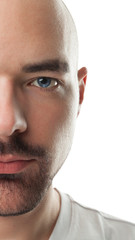 Obraz premium Bald man model on a white background.