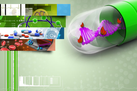3d illustration of DNA inside the capsule