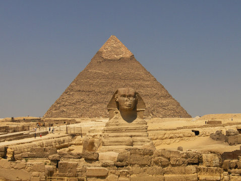 the Sphinx and the pyramids in Giza