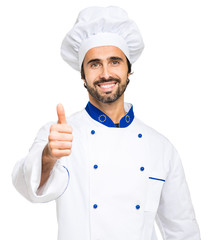 Mature chef thumbs up