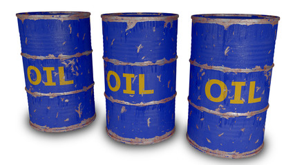 blue oil barrels isolated on white