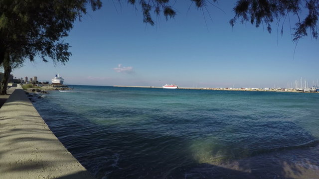 Port harbor in Rhodes island, Greece, 4K