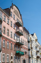 Obraz premium Balconies on the facade of the Art Nouveau building in Poznan.