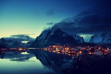 Poster Reinefjorden sunset  in Reine Village, Lofoten Islands, Norway