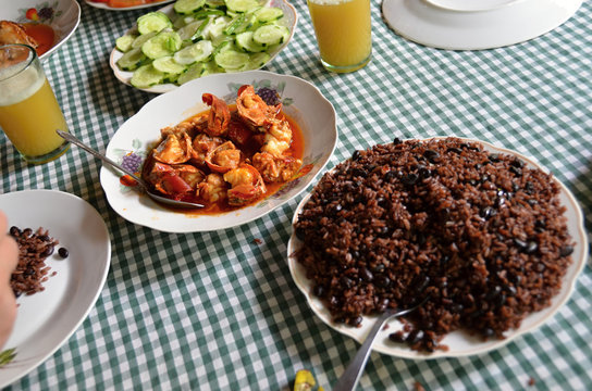 A Variety Of Typical Cuban Food On The Table