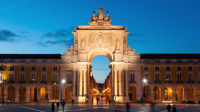 4k night timelaspe of commerce square  in Lisbon - Portugal 