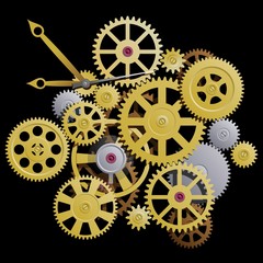 Gears. Clockworks on a black background. Vector illustration.
