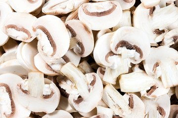 Clouse up Fresh Mushrooms slices background, texture
