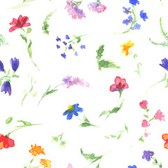 Watercolor pattern with wildflowers. Seamless vector pattern.