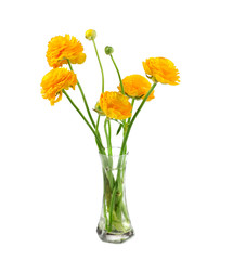 buttercup bouquet inside glass vase