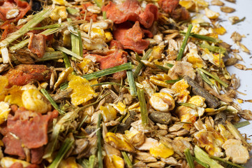  natural  muesli with carrots background. for horse.