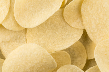 Prepared potato chips snack closeup view