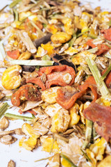  natural  muesli with carrots background. for horse.