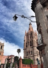 Pink gothic church in San Miguel de Allende Mexico