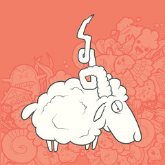 Vector Illustration Cute Hand Drawn Sheep. Greeting card New