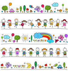colorful pattern with children and cute nature elements