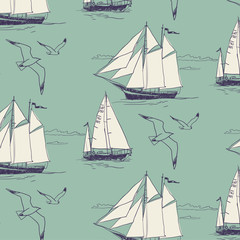 Obraz premium The yacht, sail the ocean. seamless pattern