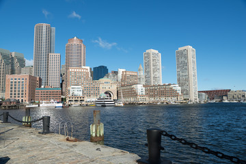 Boston downtown skyline city view in early morning.