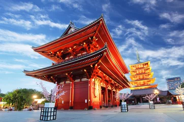Fototapete Tempel Asakusa-Tempel mit Pagode nachts, Tokio, Japan
