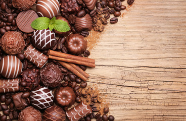 Chocolate candies. Collection of beautiful Belgian truffles on w