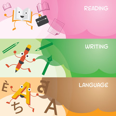 Education Characters Banner, Read, Write, Language