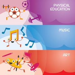 Education Characters Banner, Physical, Music, Art