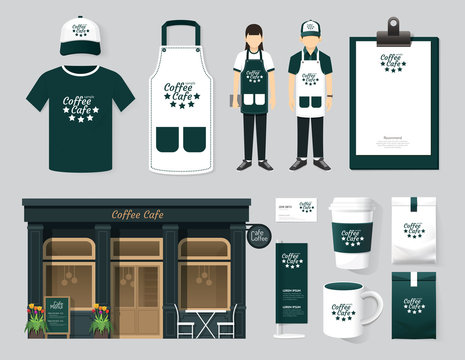 Vector buildings restaurant and cafe shop front design, mock-up