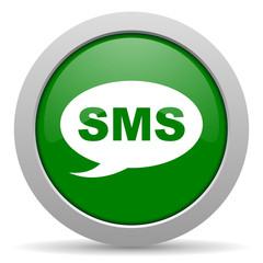 sms green glossy web icon