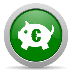 piggy bank green glossy web icon