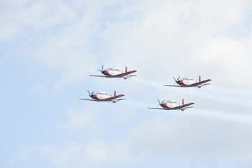 Synchronized flight of 4 planes in the team