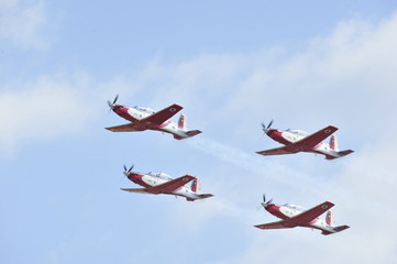 Synchronized flight of 4 planes in the team