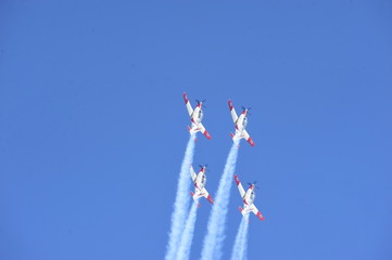 Synchronized flight of 4 planes in the team