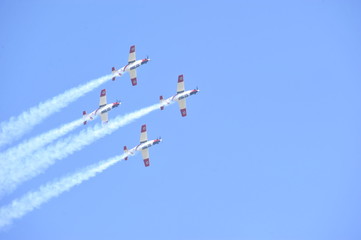 Synchronized flight of 4 planes in the team