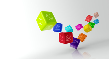 Colorful cubes with app icons on white background