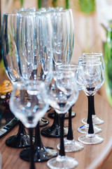 Set of Empty glasses on the table in restaurant, 