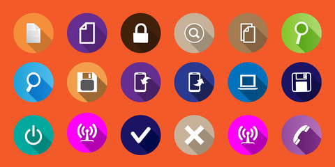 set of computer icons in a flat design. long shadows